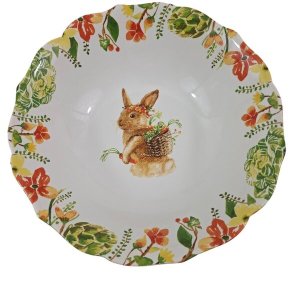Pier 1 Imports Lilly Easter Bunny Rabbit 10" Porcelain Serving Salad Bowl - Picture 1 of 16